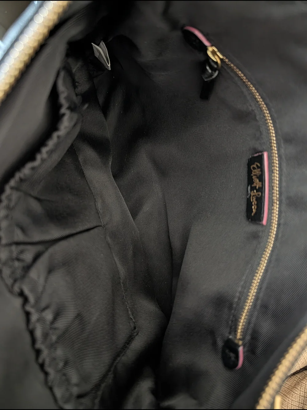 Elliott Lucca Black Leather Crossbody Bag with Gold Hardware